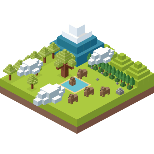 Illustration einer in Blöcken gestalteten Landschaft